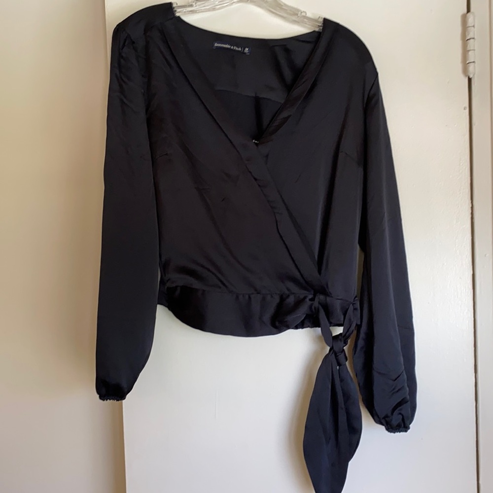 Black satin wrap top